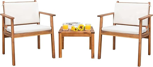 Devoko Patio Set 3 Piece Acacia Wood Outdoor Furniture Conversation Seat by DEVOKO