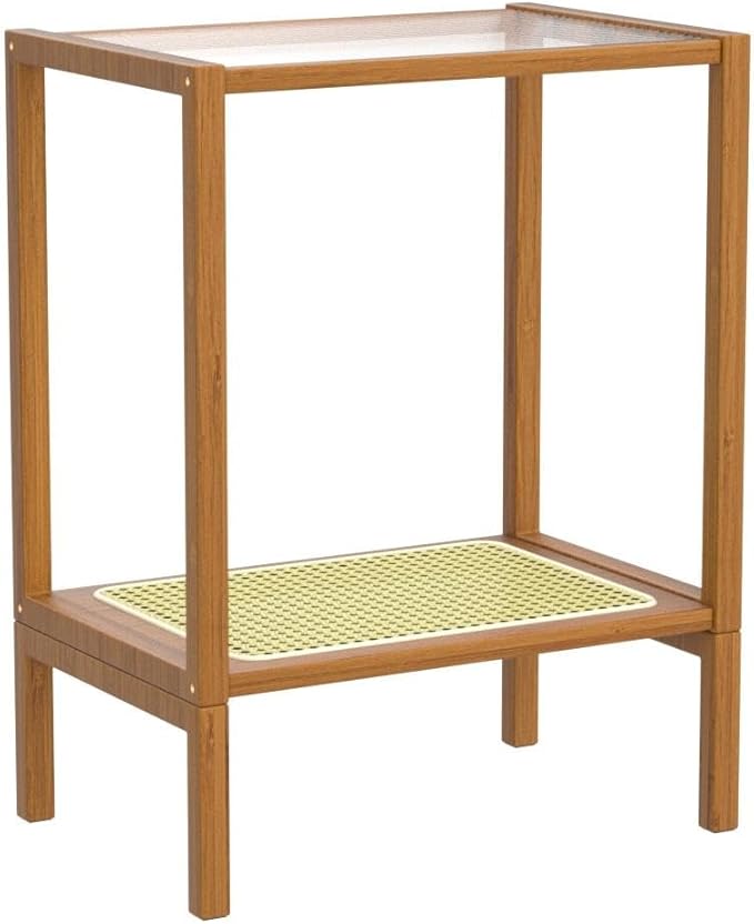 Bamworld Rattan Side Table Living Room Glasstop Night Stand Boho End Table - Image 5