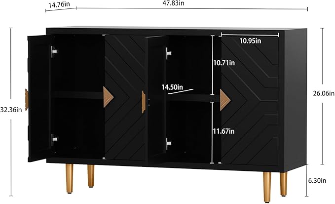 HLR 48" Accent Cabinet with 4 Doors and Shelves, Modern Sideboard Buffet - Image 2