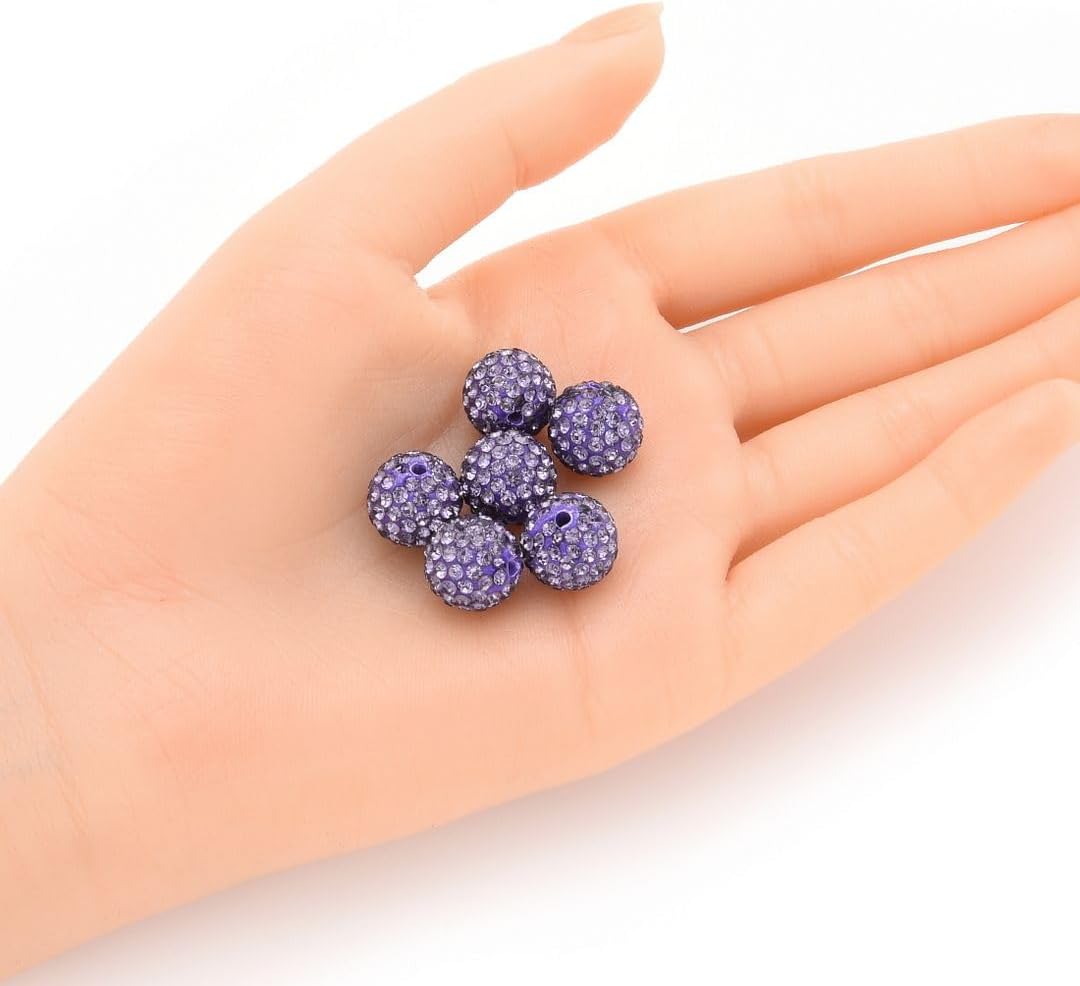 50pcs Adabele Grade A Suncatcher Crystal Rhinestone Pave Loose Beads 12mm Tanzanite Purple Polymer Clay Disco Ball Spacers Compatible with Shamballa All Craft Jewelry Making DB12-26