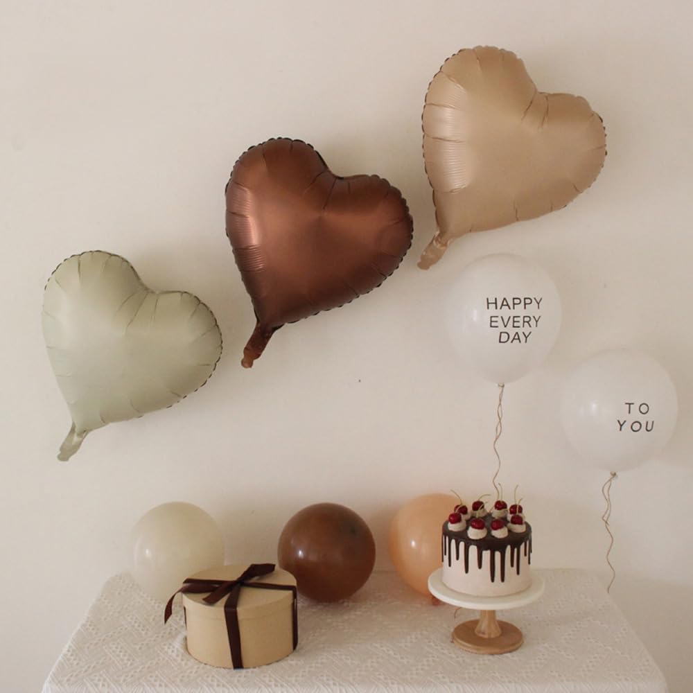 12 Pcs Heart Balloons, 18 inch Cream Brown Heart Shaped Balloons, Big Heart Helium Balloon, Neutral Foil Balloon for Wedding Baby Shower Anniversary Backdrop Valentine Party Decoration