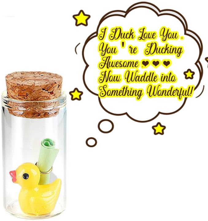 Tiny Duck Message in a Bottle with Wishing Paper – Romantic Gift for Husband, Wife, Boyfriend, Girlfriend – Perfect for Anniversary, Valentine, or Just Because