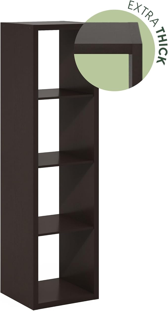 Furinno CUBICLE Book Shelf, Vertical 4-Cube Bookshelf, Extra Thick Horizontally - Image 8