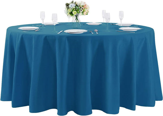 108 inch Round Tablecloth Washable Polyester Table Cloth Decorative Table Cover for Wedding Party Dining Banquet（108 inch, Mediterranean Blue）