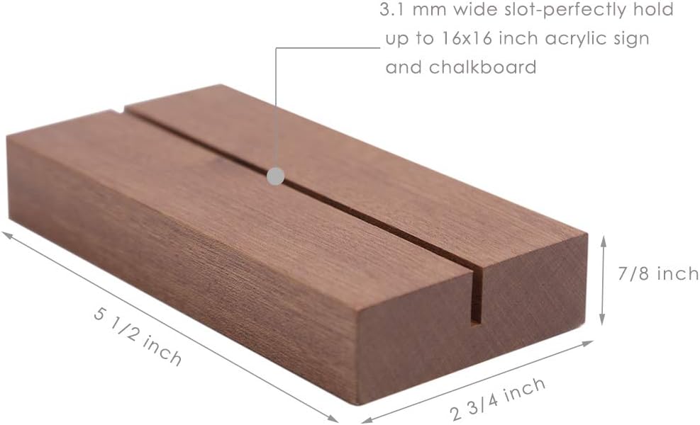 UNIQOOO 6 Pack 5.5” Wood Stands for Wedding Acrylic Sign, Extra Large Wooden Sign Holder for 1/8 Thick Plexiglass Sheets Up to 16”| Perfect for Table Numbers, Menu Display, Retail Sign, Restaurant