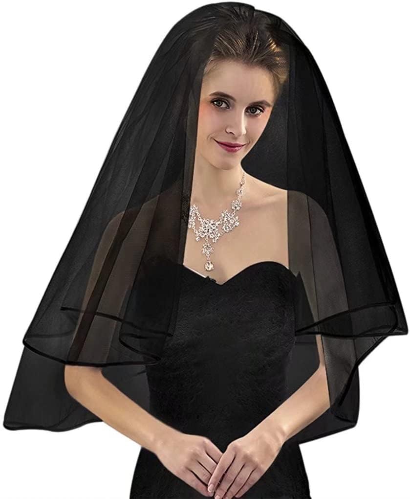 Women's Short Wedding Veils with Comb 3 Tier Halloween Tulle Bridal Veil