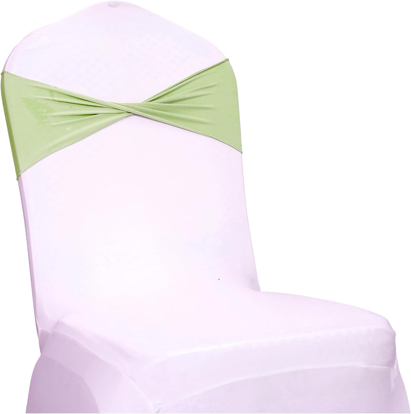 MDS Pack of 75 Spandex Chair Sashes Bows Elastic Stretch Dining Chair Bands Ties Without Slider Buckle Universal fits for Wedding Baby Shower Birthday Party Banquet Event Decoration - Sage Green