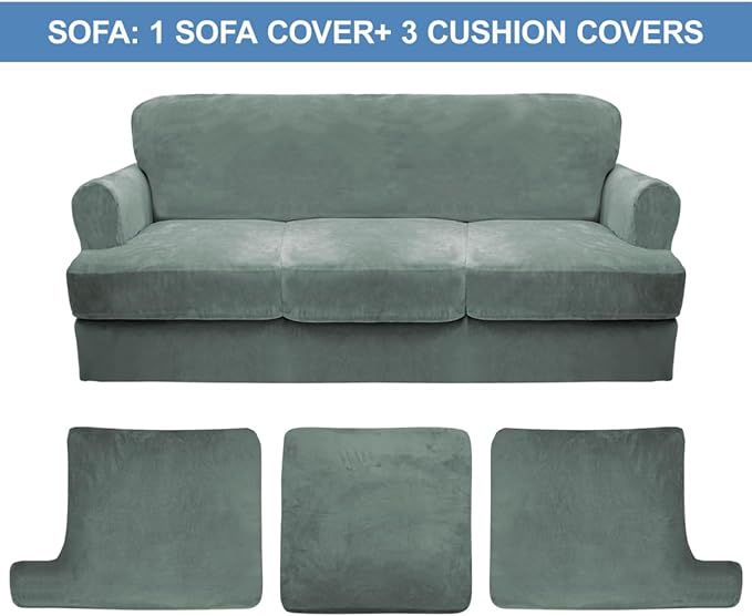 CUCRAF Cushion Sofa Cover 4 Piece Slipcovers, Soft Thick Velvet Couch Cover - Image 5