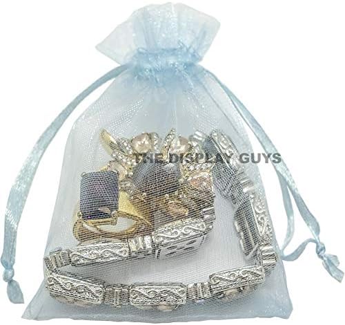 TheDisplayGuys 100-Pack 3x4 Blue Sheer Organza Gift Bags with Drawstring, Jewelry Candy Treat Wedding Party Favors Mesh Pouch