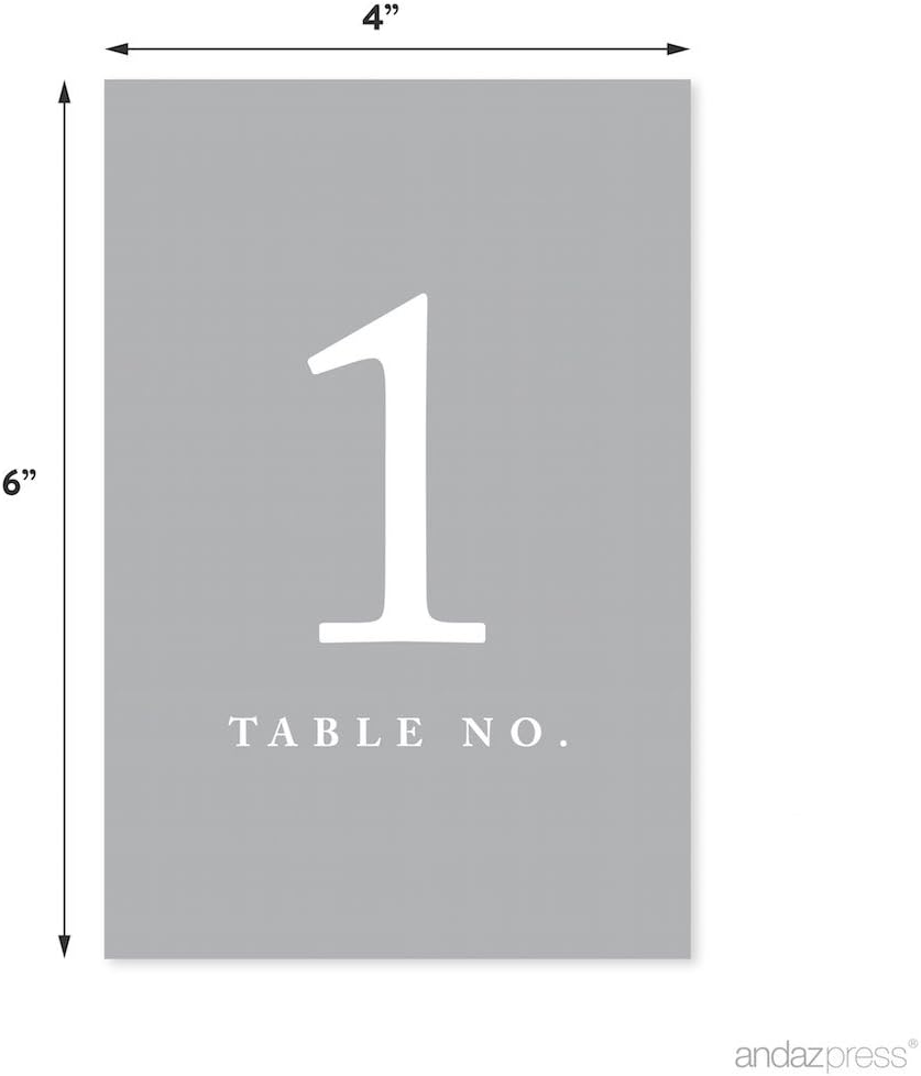 Andaz Press Gray Table Numbers 1-20, 4x6-Inches Table Number Cards For Reception, Restaurant, Classroom