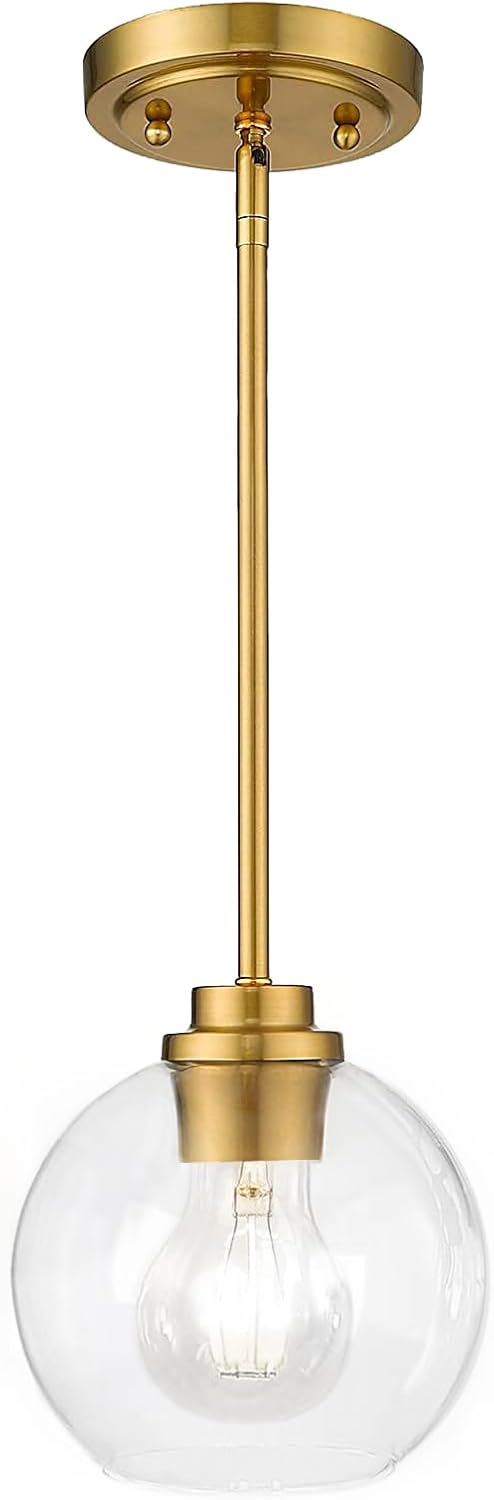 Globe Pendant Lights Kitchen Island, Farmhouse Gold Pendant Light with Clear Glass Globe Shade, Adjustable Hanging Light Fixture for Dining Room, Entryway & Over Sink Lighting