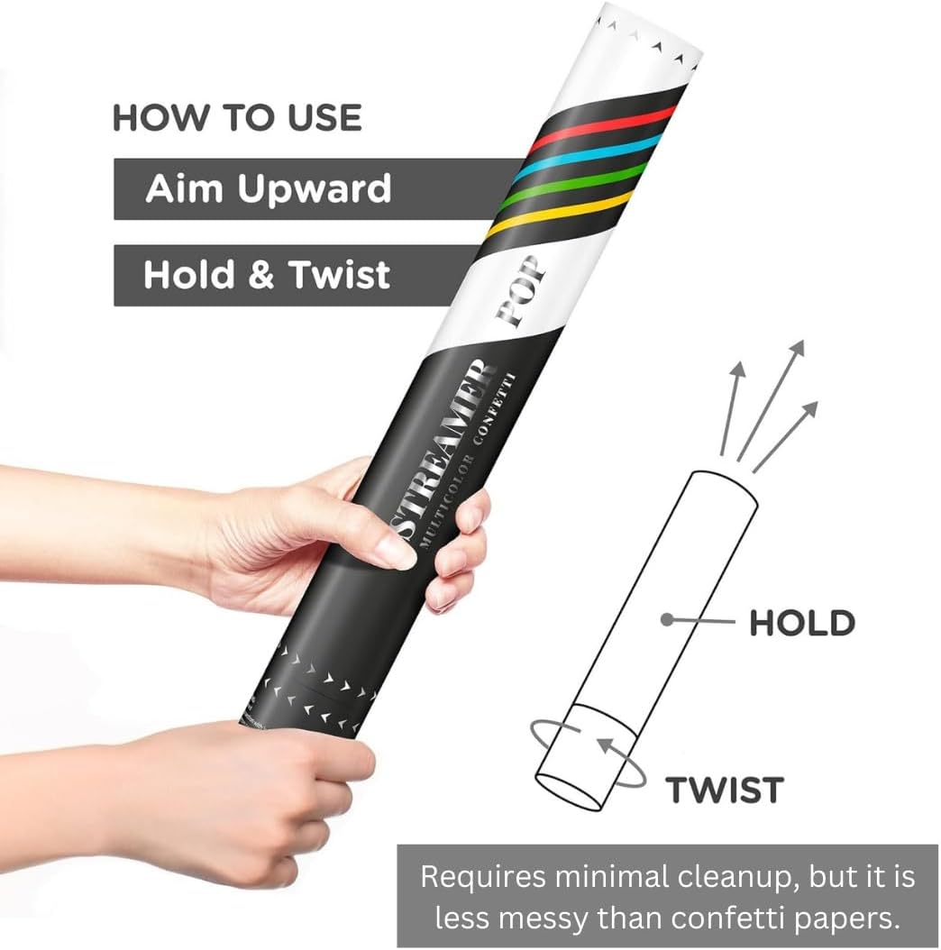 Confetti Cannon 16" XLarge Party Poppers Confetti Shooters, Biodegradable Confetti Cannons, Compressed Air Action, Loud Pop, Birthday, Wedding, New Year (12 Pack Multicolor Streamer Popper)