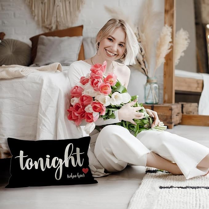 Mancheng-zi Bridal Gift,16x24 Pillow Cover,Bridal Shower Gifts,Funny Couples Reversible Linen Pillow Cover, Bachelorette Party Gifts,Bridal Gifts for Bride,Wedding Gifts for Bride(Black)