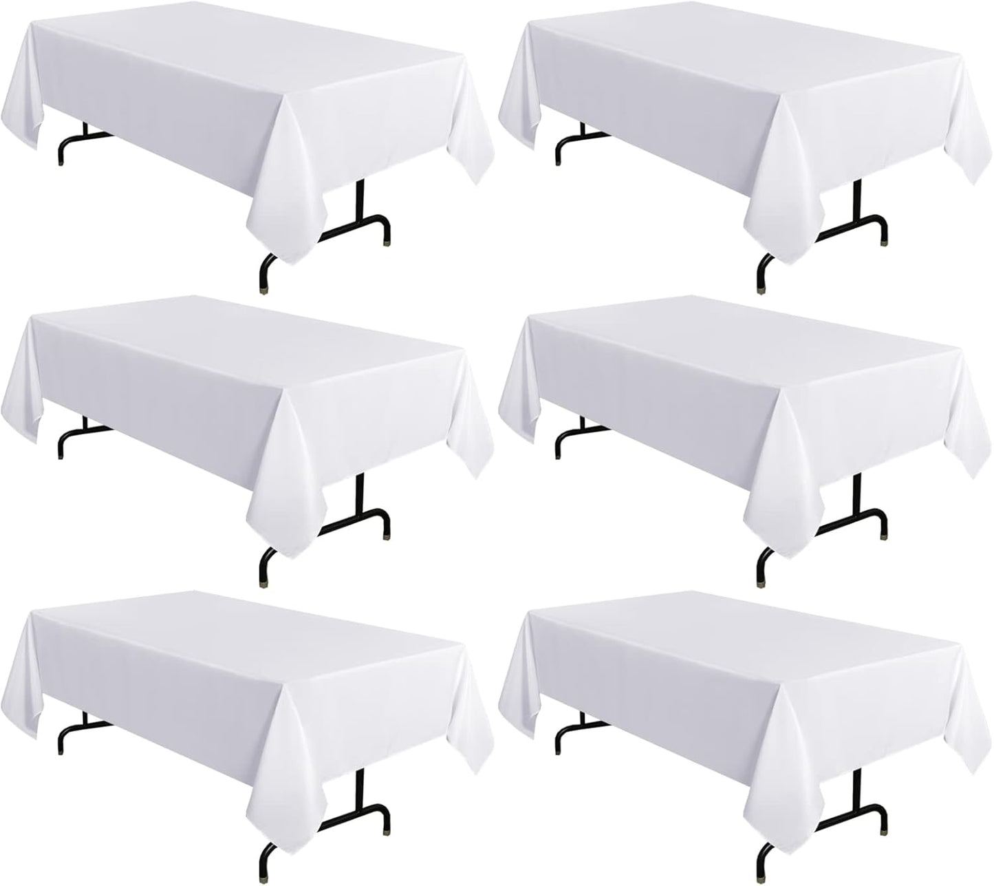 sancua 6 Pack White Tablecloth 60 x 120 Inch, Rectangle Table Cloth for 8 Feet Tables - Stain and Wrinkle Resistant Washable Polyester Table Cover for Dining Tables, Buffet Parties and Camping