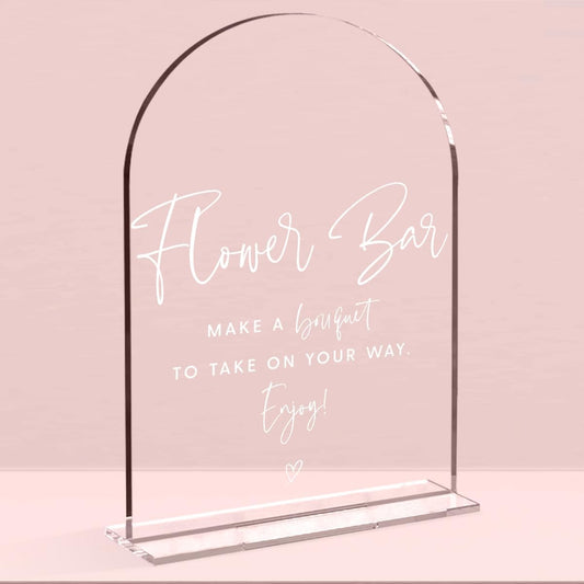 Wedding Signs，Flower Bar Sign, 5 x 7 Inch Arch Acrylic Sign, Wedding Sign for Ceremony and Reception, Wedding Supplies, Wedding Decoration (White)