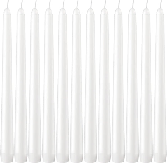 Dripless Taper Candles - Unscented White Candles Bulk - Candle Sticks Long Burning 7.5-8 Hours - for Candlesticks, Dinner Table, Vigil, Advent, Christmas, Thanksgiving, Kwanzaa - 12 Pack,10 Inch Tall