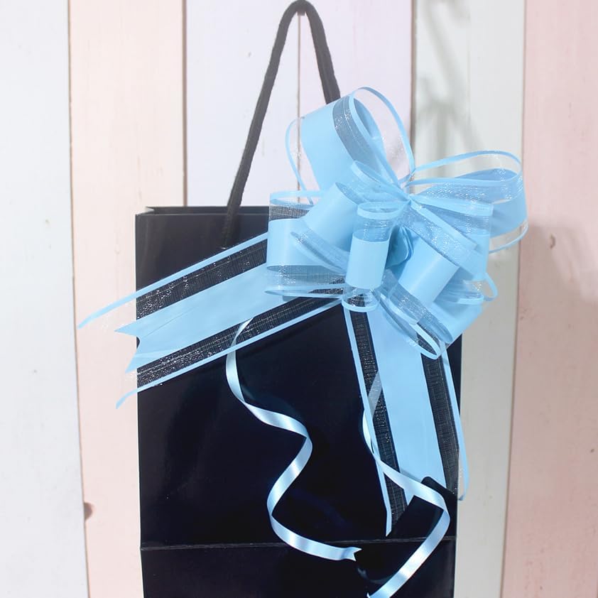 WEWILUCK Gift Wrap Bows Big, Blue Bow for Gift Baskets, Flower Bouquet, Paper, Pull Bows for Gift Wrapping, Gift Bag, Box, Baby Showers, Hanukkah(6 inches, 15PCS)