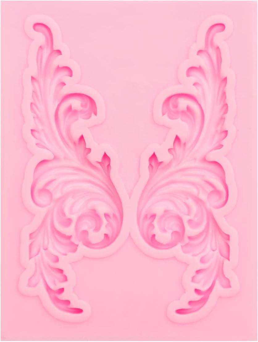 Baroque Scroll Silicone Fondant Molds, 8-Piece Decorative Border Cake Molds Set for Cupcake Topper Candy Gummy Clay DIY Crafts, Pink