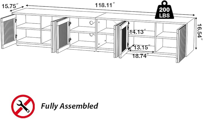 POVISON Full Assembled Mid Century Modern TV Stand, 118” Extra-Large - Image 2