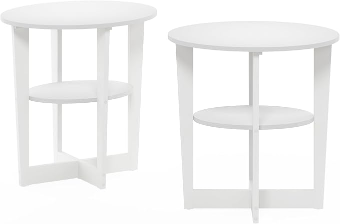 Furinno Jaya Side Table Set of 2, 2-Tier Round Modern End Table - Image 6