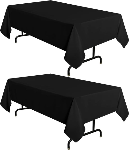 sancua 2 Pack Black Tablecloth 60 x 102 Inch, Rectangle 6 Feet Table Cloth - Stain and Wrinkle Resistant Washable Polyester Table Cover for Dining Tables, Buffet Parties and Camping