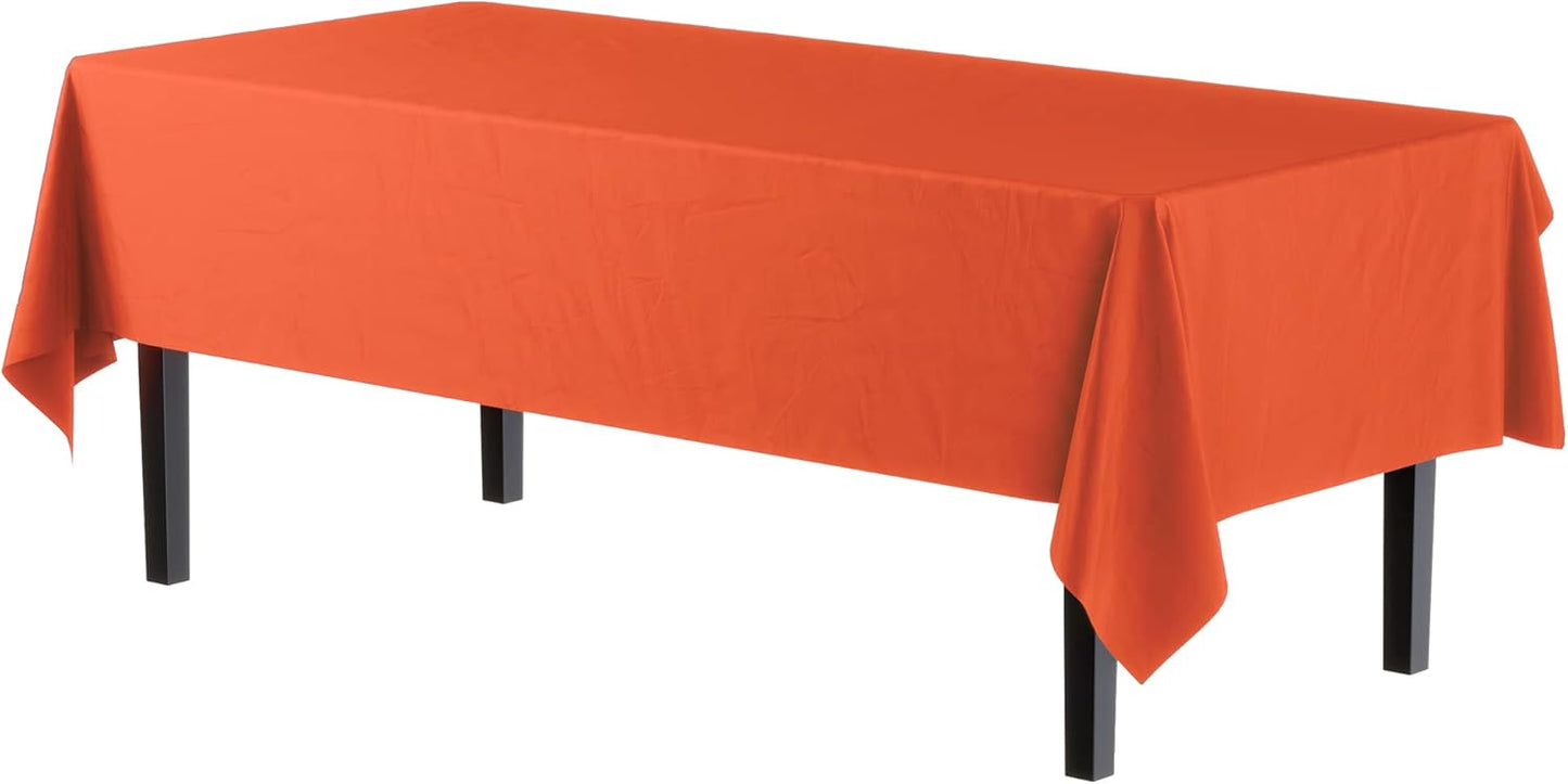 Exquisite 12-Pack Premium Plastic Tablecloth 54in. x 108in. Rectangle Table Cover - Orange