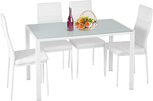 FDW | 5-Piece Dining Table Set | White | Glass Kitchen Table by FDW