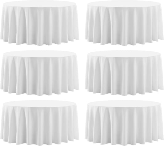 Round Tablecloth 6 Pack 108 Inch White Tablecloths Washable Decorative Linen Polyester Table Clothes Cover for Dining Table Banquets Buffet Parties and Wedding