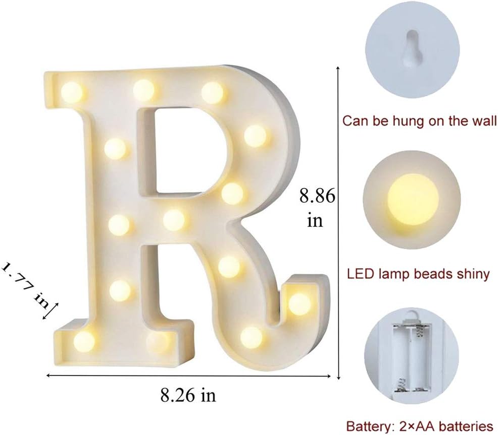 MUMUXI Marquee Light Up Letters | Large Light Up Numbers | Battery Powered and Bright with Every Letter of The Alphabet | for Wedding, Birthday, Party, Celebration, Christmas or Home Decoration (R)