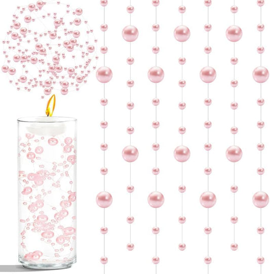50pcs Pearls String Beads of Pearls, 10+5mm Pink Artificial Pearl String for Floating Candles Centerpieces, Vase Filler, Wedding Centerpiece Christmas Party Decor