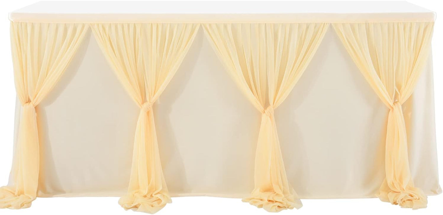 6ft Champagne Table Skirt for Rectangle Tables or Round Tables Champagne Tutu Tulle Table Skirt Cloth for Wedding Baby Shower Birthday Party Dessert Buffet Banquet Decorations