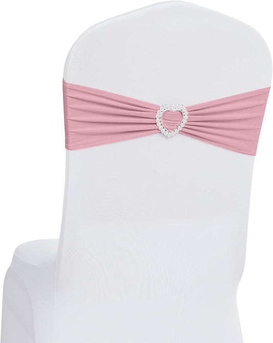 Howhic Pack of 120 Spandex Chair Sashes Bows Stretch Chair Cover Band with Buckle Slider Universal Elastic Chair Ties for Wedding Banquet Party Event Decoration (Dusty Pink)