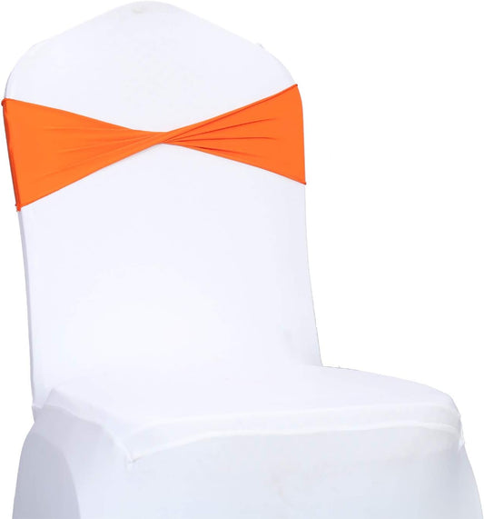 VDS Pack of 250 PCS | Orange | Spandex Chair Sashes Bows Without Buckle | Stretch Elastic Banquet Universal Folding Chair Band Tie with for Wedding Party Conference Celebration Event Decoration