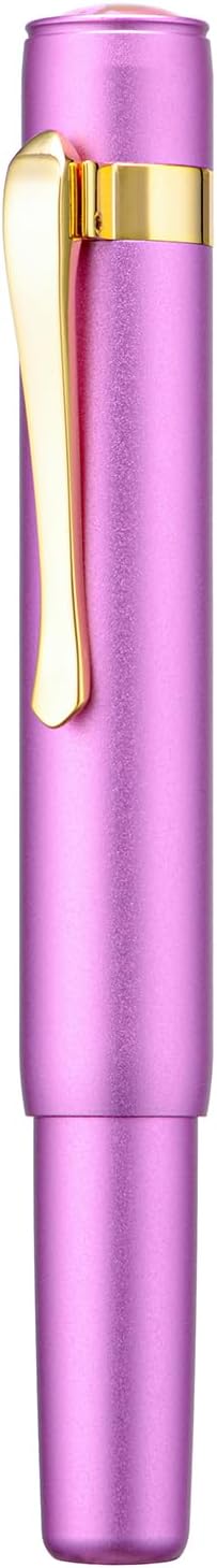 Hongdian M2 Mini Fountain Pen with Bent Nib, Sleek Shape Aluminium Short Pocket Travel Pen (Lilac Purple)