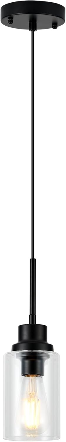 Island Lights for Kitchen,Modern Black Farmhouse Clear Glass Cylinder Pendant Light Fixture,Mini Pendant Lighting for Kitchen Island