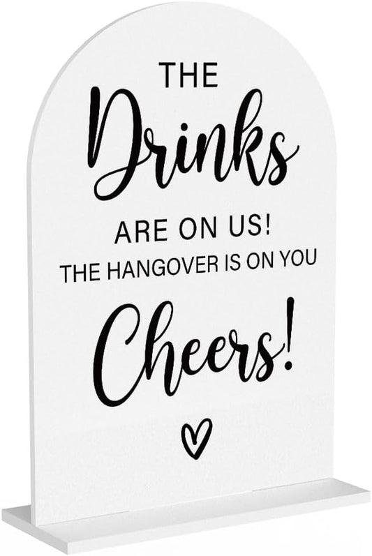 Acrylic Wedding Sign, Bridal Shower Decorations, The Drinks Sign for Ceremony, Modern Font Table Signs, Acrylic Table Top Signs for Wedding Reception and Event Party (White)