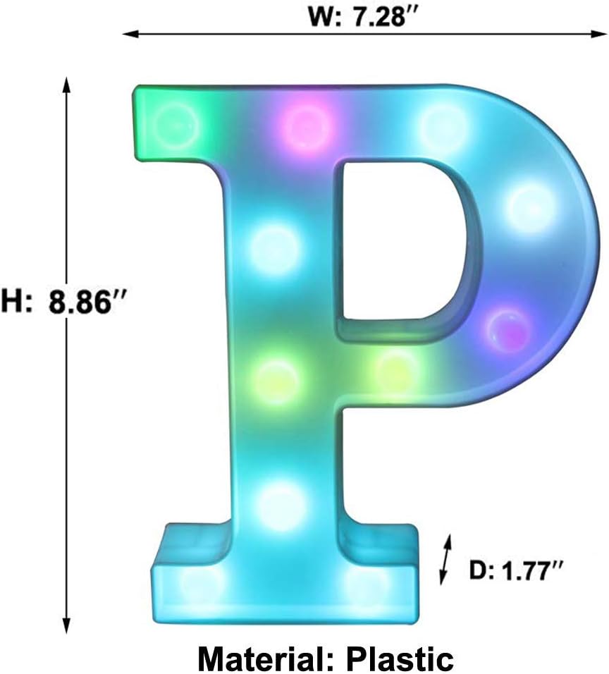 Pooqla Colorful LED Marquee Letter Lights with Remote – Light Up Marquee Signs – Party Bar Letters with Lights Decorations for The Home - Multicolor P