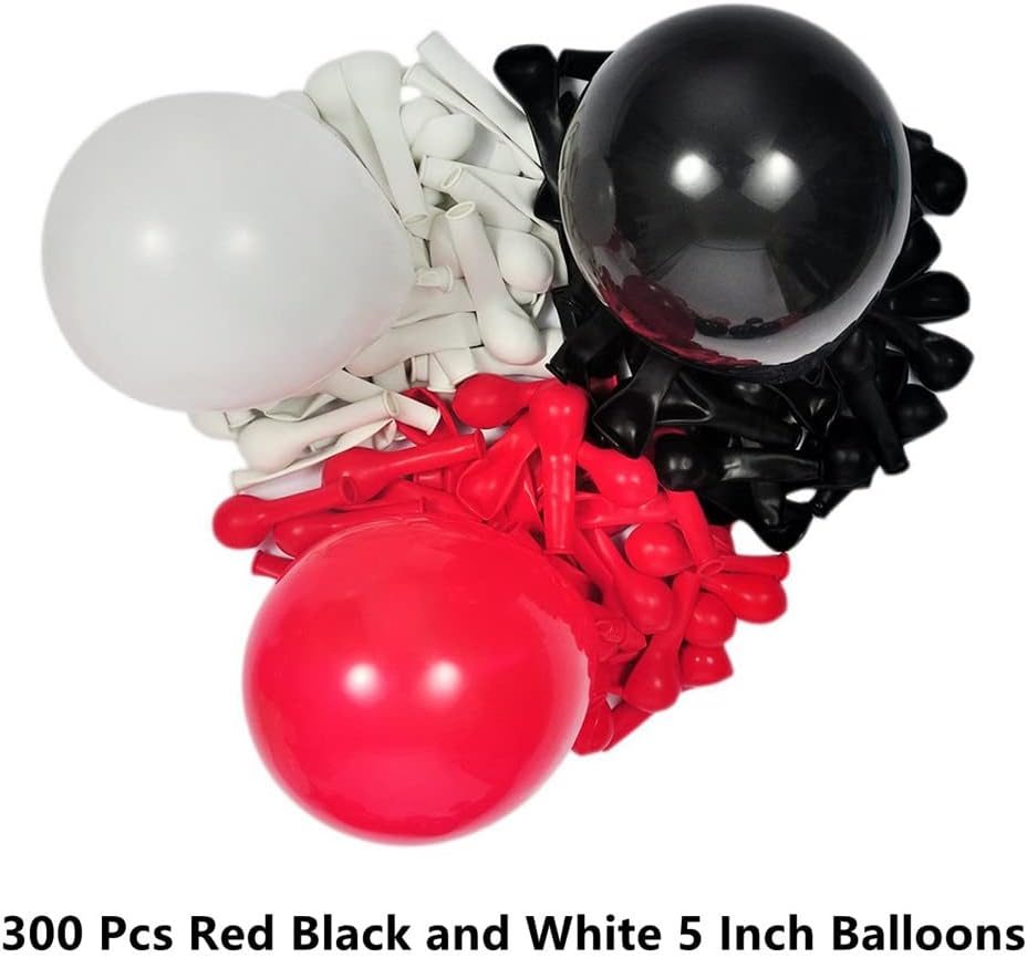 300 Pack Red Black and White Balloons - 5 Inch Mini Red Black and White Latex Small Balloons - 100 of Each Colors for Party Balloons Arch Wreath Assorted Colors Decorations