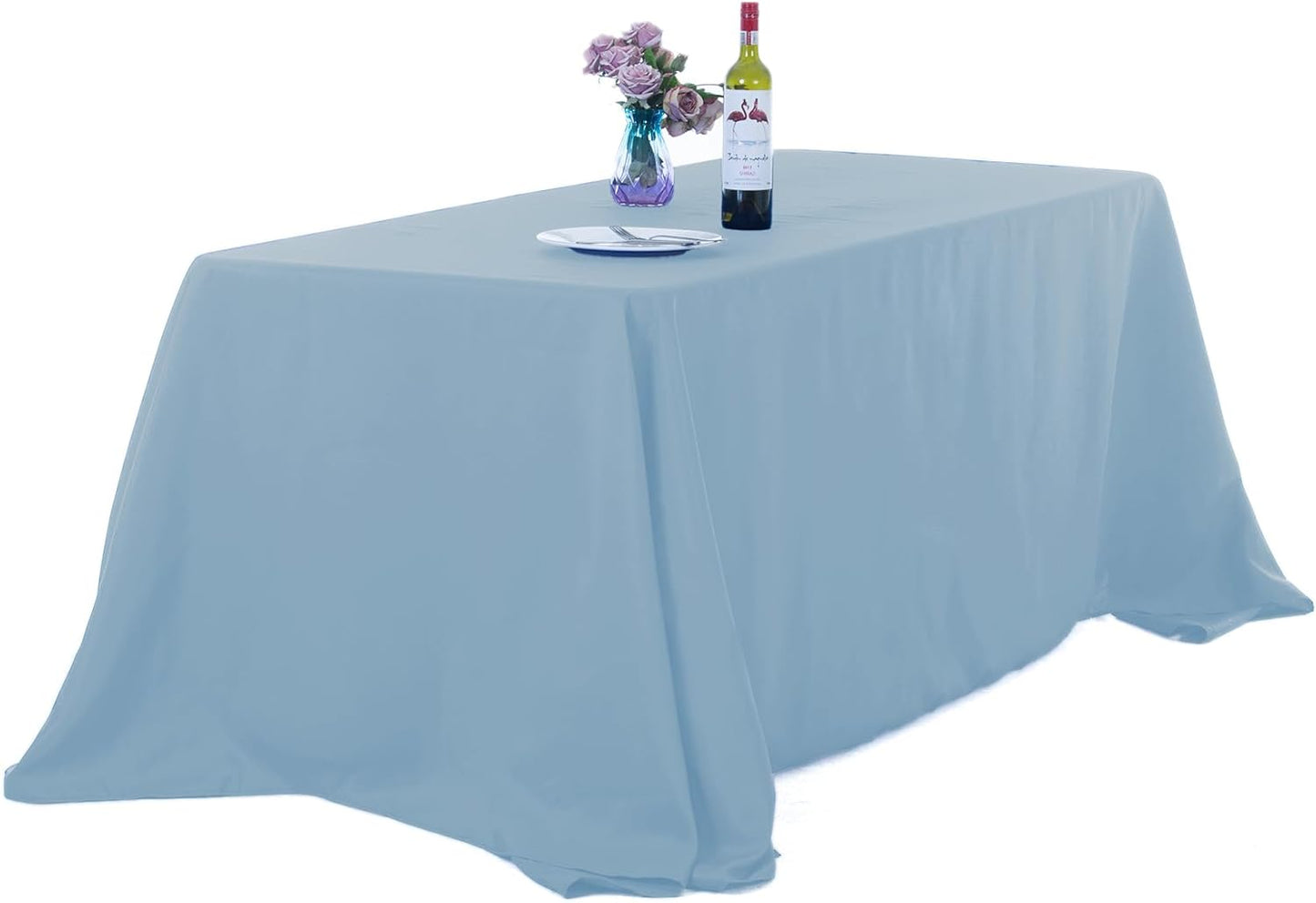 Ascoza 2pack 90x132 Inch Blue Mist Rectangular Tablecloth 8 Feet Table Cloth in Polyester Fabric for Wedding/Banquet/Restaurant/Parties