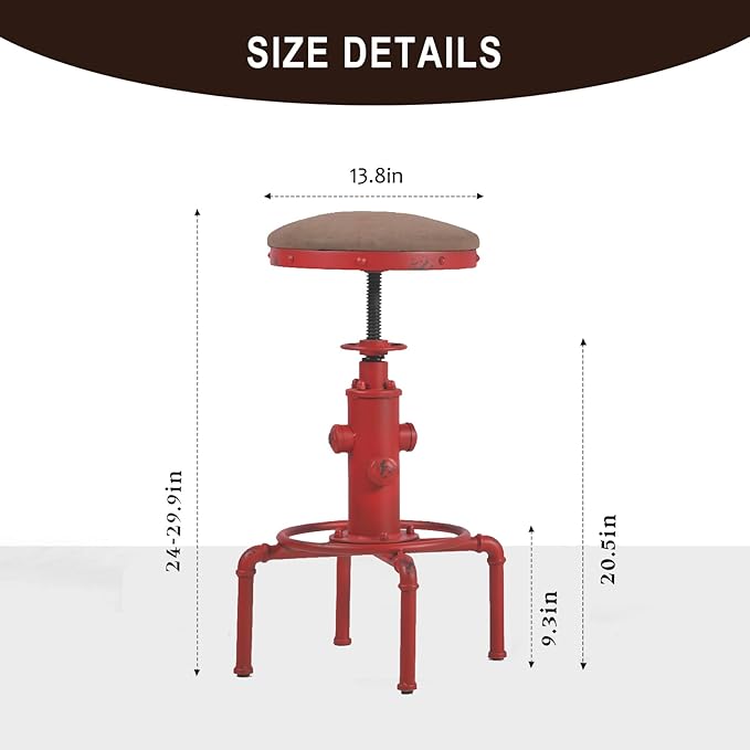 Topower Antique Vintage Industrial Barstool PU Leather Water Pipe Fire Hydrant - Image 3