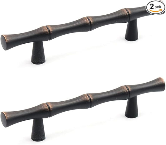 2PCS Bamboo Cabinet Pulls 3 Inch Hole Distance Dresser Handle Black and Red by Tighall