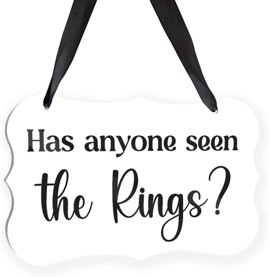 Acrylic Wedding Sign, Ring Bearer Sign, for Rustic Wedding Decor Signs, Acrylic Wall Art With Ribbon for Chairs Weddings Decoration and Event Party - Has Anyone Seen The Rings (White)