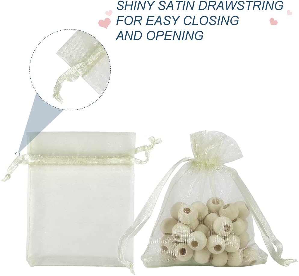 YQL Organza Bags 3x4,100PCS Ivory Drawstring Small Mesh Organza Bags for Jewelry Pouches Wedding Party Valentine Gift Candy