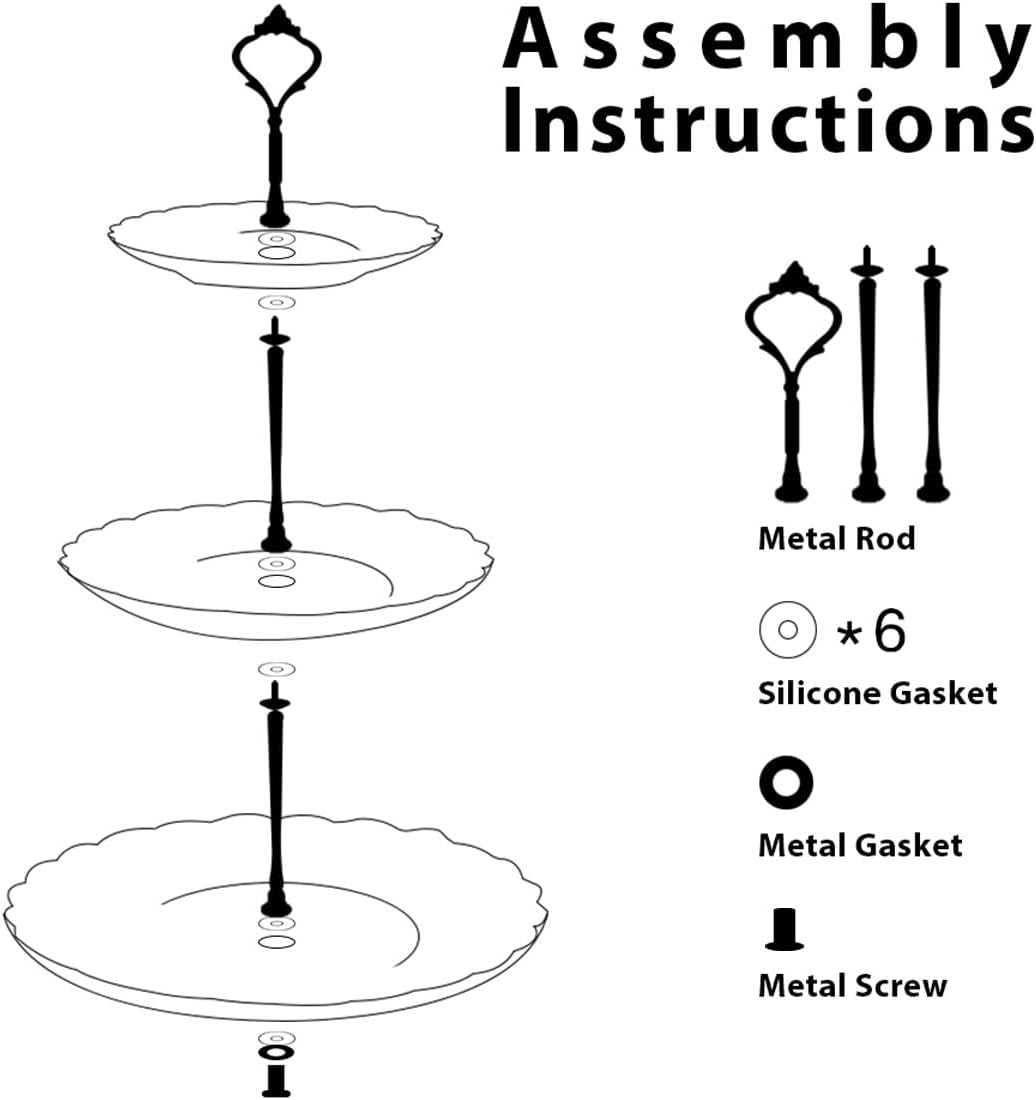 Sweejar 3 Tier Ceramic Cake Stand Wedding, Dessert Cupcake Stand for Tea Party Serving Platter (Rose Flower)