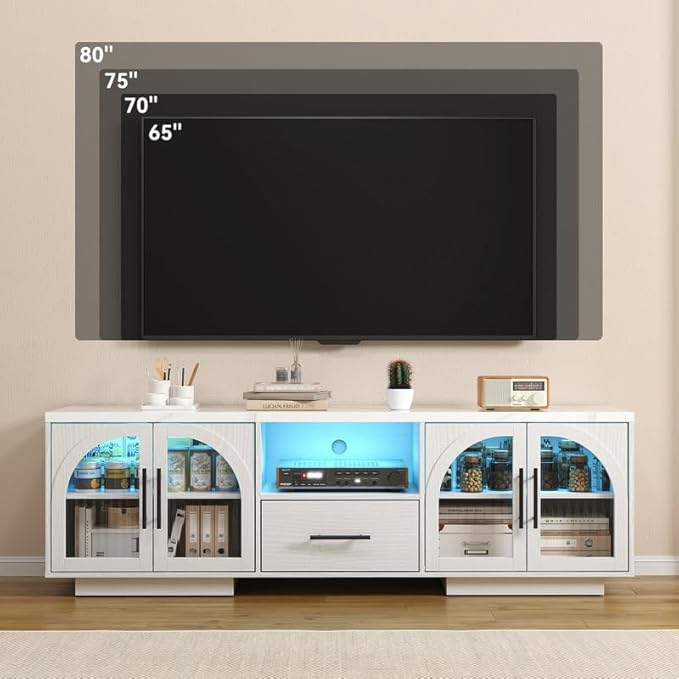 70" LED TV Stand with Storage for 75/80" TVs, Faux Marble Entertainment Center - Image 5