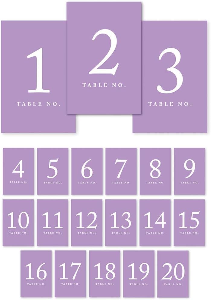 Andaz Press Table Numbers 1-20 on Perforated Paper, Lavender, 4x6-inch Single Sided Sign, 1-Set, For Weddings, Graduation