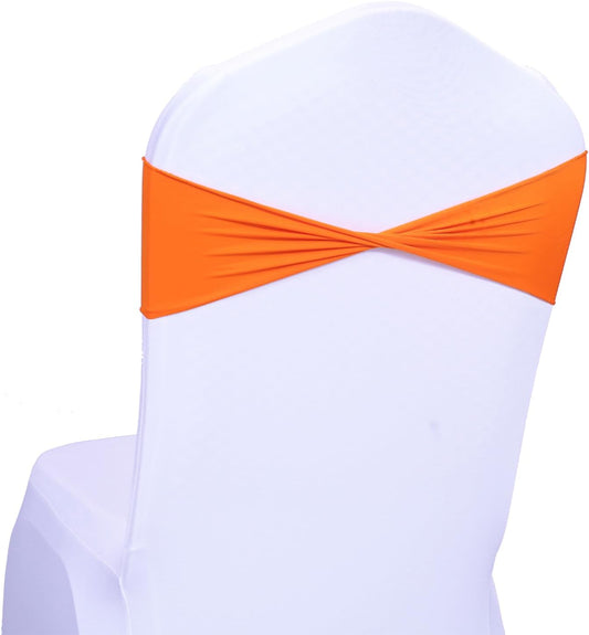 MDS Pack of 25 Spandex Chair Sashes Bows Elastic Stretch Dining Chair Bands Ties Without Slider Buckle Universal fits for Wedding Baby Shower Birthday Party Banquet Event Decoration - Orange