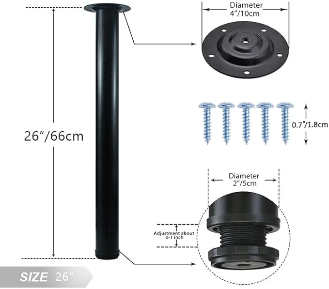 QLLY 26 inch Adjustable Metal Desk Legs, Heavy Duty Furniture Table Legs - Image 2