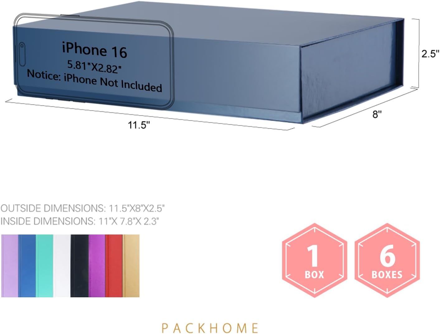 PACKHOME Gift Box 11.5x8x2.5 Inches, Sturdy Shirt Box with Magnetic Lid for Multiple Occasions (Glossy Blue)