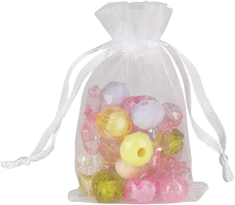 YQL Mini Organza Bags,100PCS 2x3 Inch White Organza Jewelry Pouches, Mini Mesh Drawstring Bags for Wedding Party Christmas Gift Candy